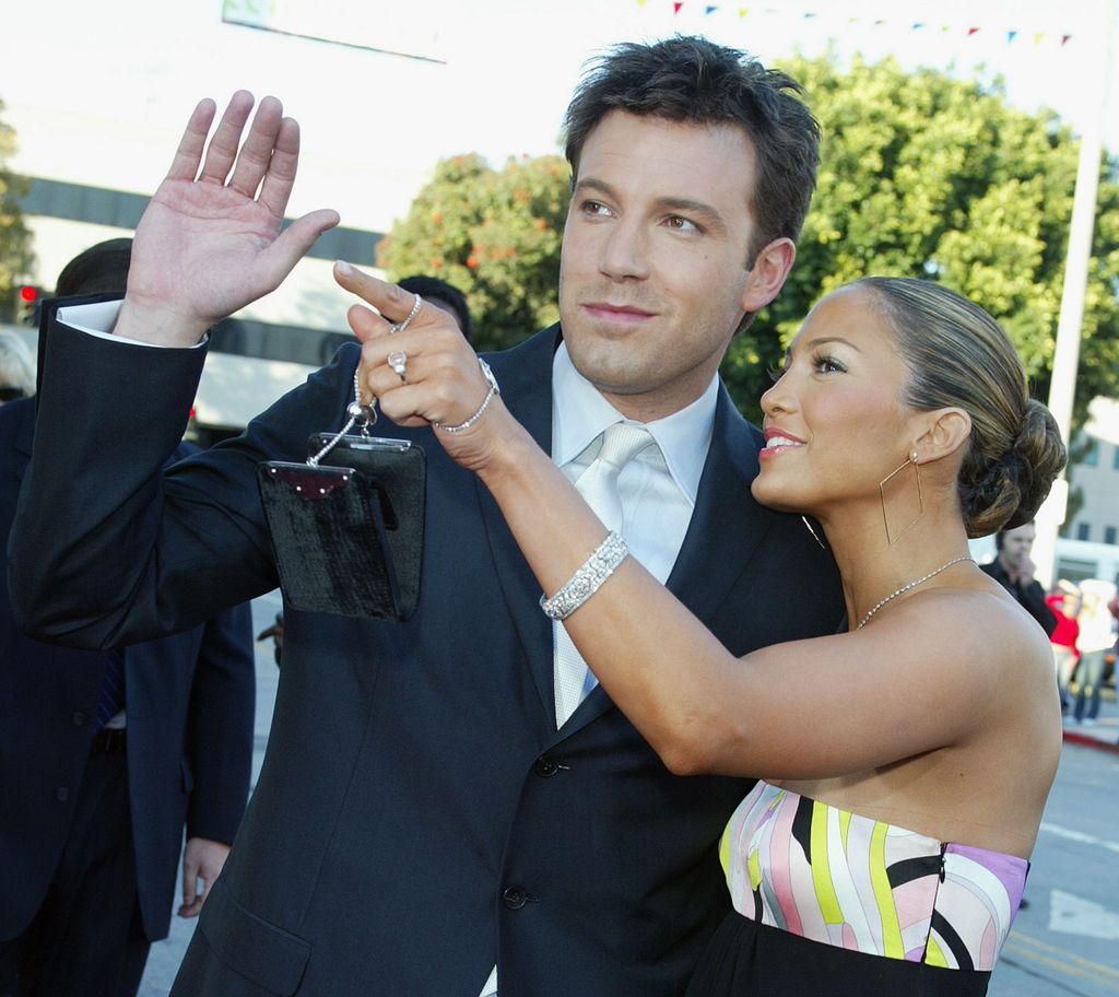 LOS ANGELES - FEBRUARY 9: Actor Ben Affleck (L) and his fiance actress/singer Jennifer Lopez arrive at the premiere of "Daredevil" at the Village Theatre on February 9, 2003 in Los Angeles, California. (Photo by Kevin Winter/Getty Images)